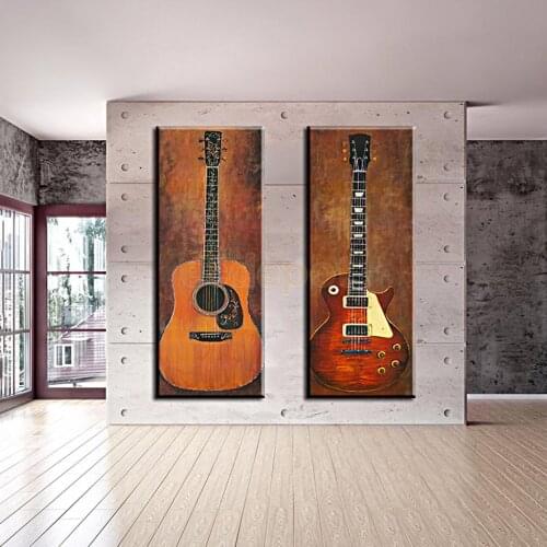 MagiDeal Set of 2pcs Canvas Wall Art Painting Pictures Guitar Print for Hotel Office Arena Dance Halls Hall Home Decor