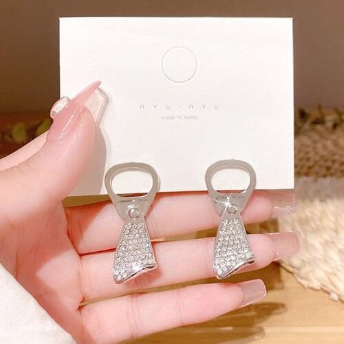2021 New Punk Can Pull Ring Exaggeration Micro-inlaid Zircon Earrings For Women Girls Stud Earrings Party Wedding Jewelry