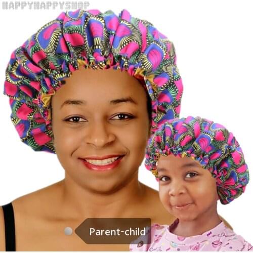New Parent&Kids African Print Ankara Bonnet Sleeping Cap Headwrap Hair Care Turban Adjustable Double Layer Headwear For Women