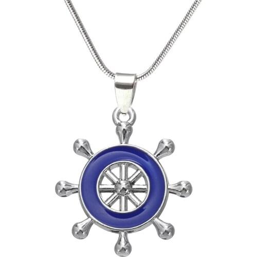 Double Nose Metal alloy rudder necklaces Ships Wheel Helm red blue Rudder Nautical sailor anniversary gift jewelry