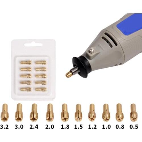 10pcs Mini Brass Copper Collets Chucks for Twist Drill Motor Shaft Grinder 0.5mm-3.2mm Quick Chuck Set