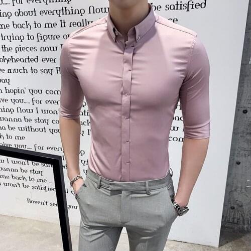 British Style Shirt Men Fashion 2021 Half Sleeve Mens Dress Shirts High Quality Slim Fit Business Formal Shirts Men Clothes 3XL
