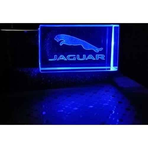 Crystal glass JAGUAR Logo Drive Can customize the logo usb flash drive 8GB 16GB 32GB 64GB LED lights USB Flash Memory Drive