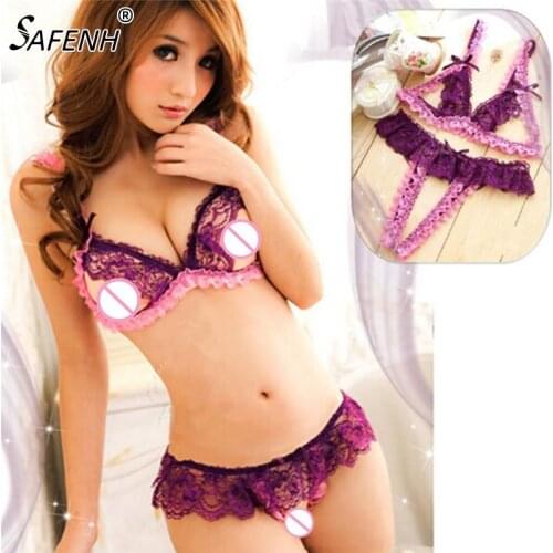 Sexy Lingerie Womens Sexy Body Lenceria Erotica Teddy Lingerie Bra Womens Underwear Thong Panties Lingerie Purple