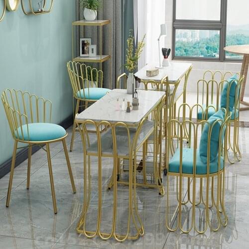 Nordic Golden Nail Chairs Simple Bedroom Sofa Cafe Chair Art Dining Table Room Chairs Salon Furniture Nail Table Manicure Table