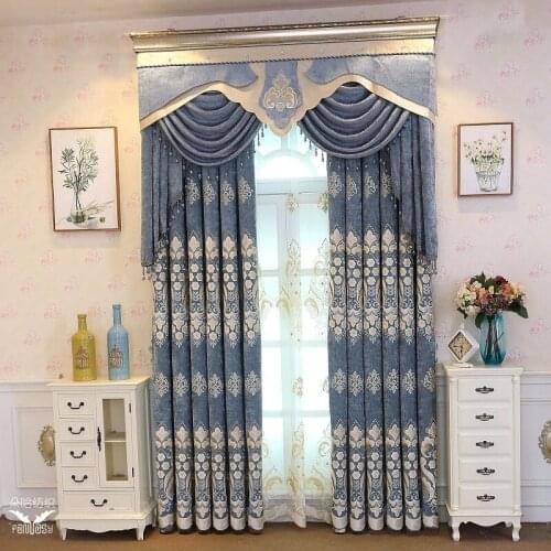 Fresh Simple Nordic Gray Blue Printing Embroidery Modern Valance Curtains for Living Room Bedroom Dining Room Curtain Decoration