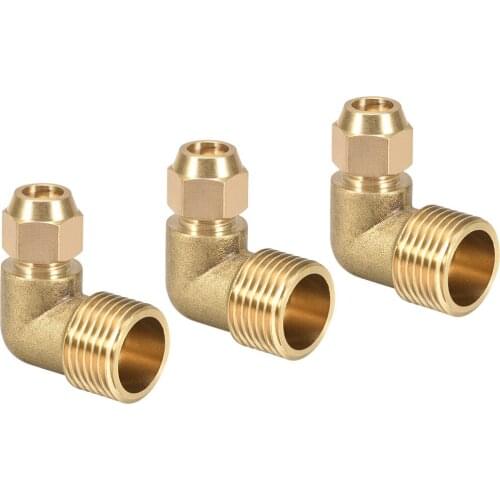 Uxcell 3pcs Brass Compression Tube Fitting 90 Degree Elbow G1/2 Male X 8mm Tube OD Flared Fitting