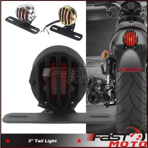 Motorcycle Tail Brake Stop Light 3" LED Rear Lamp License Plate Light Bracket Kits Universal Cafe Racer Daytime Running Lighting