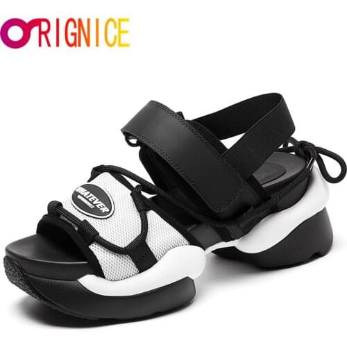 Orignice Thick Bottom Platform Sandals Women Summer 2021 High Heels Fashion Sneakers Breathable Mesh Ladies Beach Shoes Black