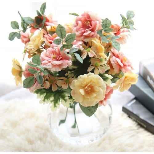 1 Bouquet High Quality Artificial Flower Tea Rose Hold Beam Oil Painting Simulation Flower Rose Home Furnishing Decoration
