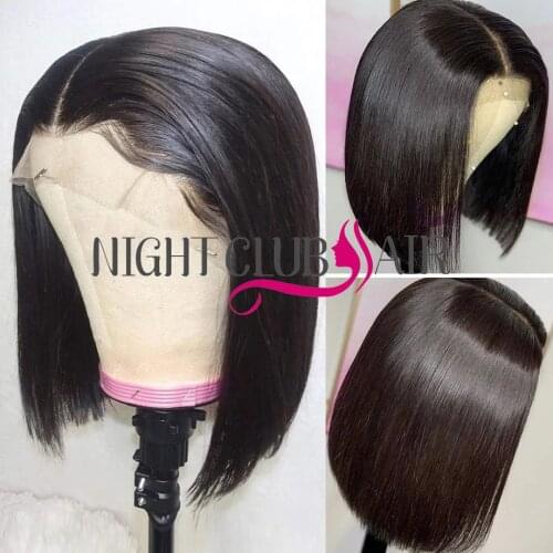 100% India Human Hair Wig Full Lace Straight Bob Human Hair Wigs Short Closure Wigs