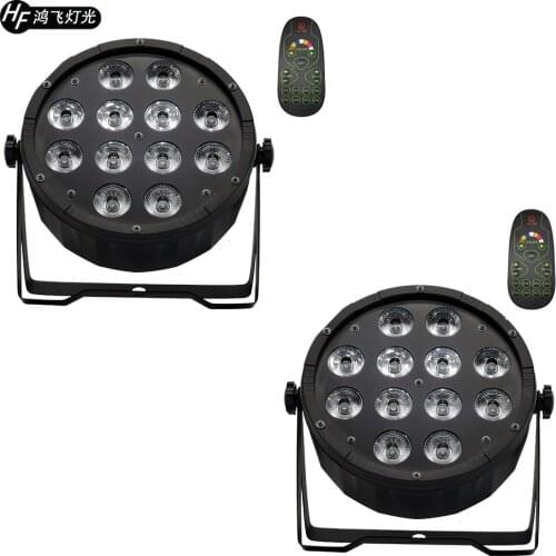 2 Pieces 12x12w Remote Par Light RGBW 4-in-1 Full Color Lighting Dj Party Flat Par Light