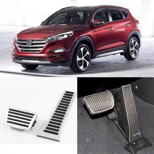 2pcs Aluminium Non Slip Foot Rest Fuel Gas Brake Pedal Cover For Hyundai Tucson 2013-2016 AT