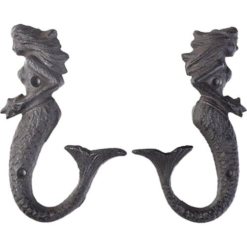 2 Pcs Mermaid Hooks Iron Durable Elegant Bedroom Household Wall Hanging Door Back Hats Hooks Organizer Decor