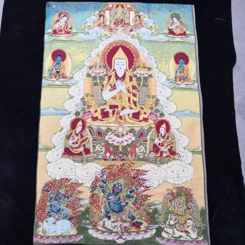 35" Thangka embroidery Tibetan Buddhism silk embroidery brocade Nepal Tsongkhapa Buddha Statue Tibetan trumpet Thangkas