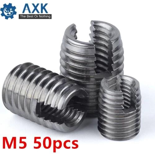 50pcs Stainless Steel M5 Self Tapping Thread Insert Screw Bushing M5*0.8*10mm 302 Slotted Type Wire Thread Repair Insert
