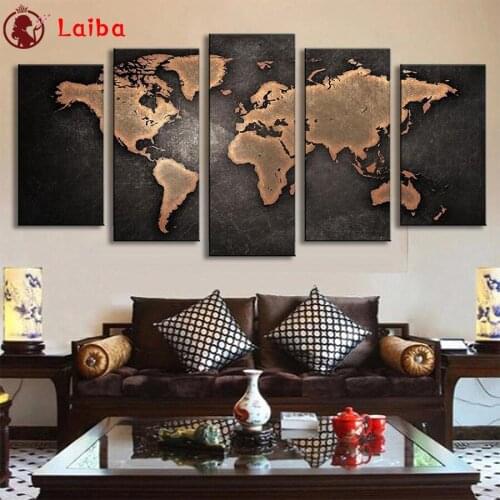 5 d diamond mosaic Hot selling home art, world map For Living Room Home Decor diamond Painting embroidery mosaic5pcs