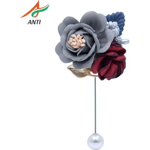 ANTI Wedding Lapel Flower Bride Groom Event Party Men Boutonniere Groomsmen Pin For Man Suit Pink and Gray Boutonniere In Stock