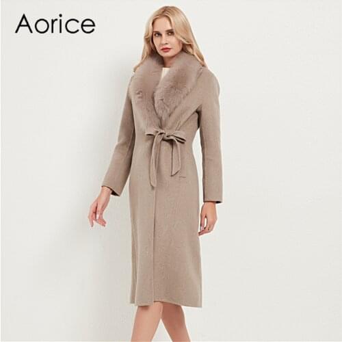 Aorice Women Real Fur Coat Winter With Fox Fur Collar Lady Female Girl Blet X-long Trench Parka CT031