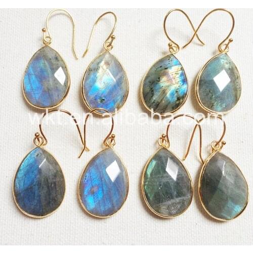 WT-E236 Sparkly teardrop shape labradorite stone earrings ,double faceted labradorite stone earrings women jewelry for party