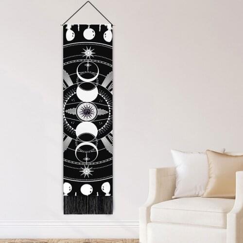 Bohemia Tassel Phase Tapestry Black White Tarot Wall Hanging Decor Lunar Eclipse Changing Sun Moon Art Tapestry For Home Bedroom