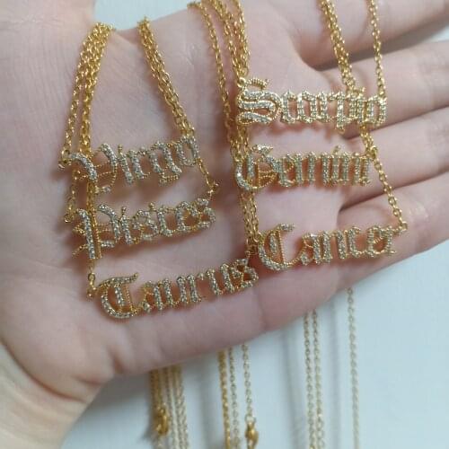 Zircon Zodiac Necklace For Women Men Rose Gold Silver Color Chain Libra Virgo Pisces Gemini Pendant Necklace Jewlery Wholesale