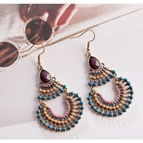 Ethnic Water Drop Silver Color Alloy Earrings Jewelry Earrings Women Vintage Boho Beads Indian Earrings