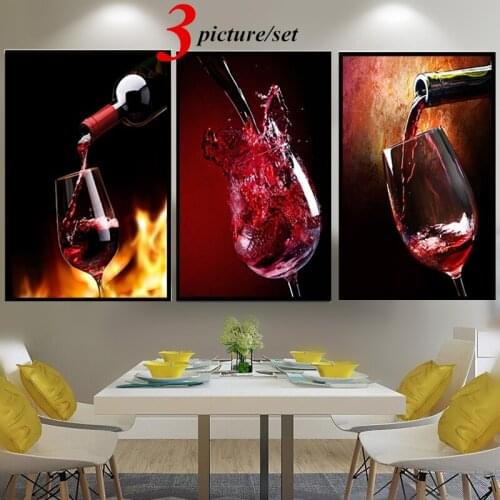 3pcs/set Red Wine and Bottle Kitchen Poster & Prints Drink Canvas Painting HD Wall Art Picture Dining Room Restaurant Bar Decor