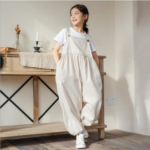 2021 Summer Jumpsuit Baby Loose Casual Kids Pants Fashion Korea Clothing For Teenage Girls Kids Clothes 6 8 10 12 Year