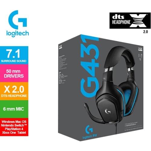Logitech G431Wired Headset With 7.1 Surround Sound 50mm Drivers DTS Headphone X2.0 6mm MIC Gaming Headphone for Windows 7 8 10