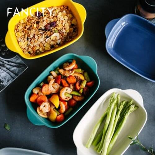 FANCITY Baking Bowl Nordic Household Ceramic Bowl Breakfast Baking Bowl with Handle Large Baking Bowl Oven Dedicated Baked Rice
