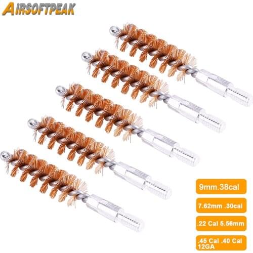 5Pcs Tactical Bronze Bore Brush Gun Clean Brushes Kit for Shotgun Rifle Thread 8-32 for .38cal/.30cal/.22cal/.45cal/12GA/40GA
