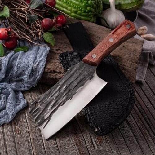 Slicing Chopping Kitchen Knife & Protective Sheath Outdoor Survival Cutting Slaughtering Fish Vegetables Meat Portable Anti-wild