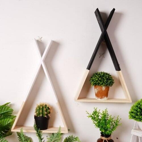 Nordic Wall Mounted Triangle Shelf Wooden Clapboard Organizer Hanging Shelves Display Stand Home Decoration Storage Organization