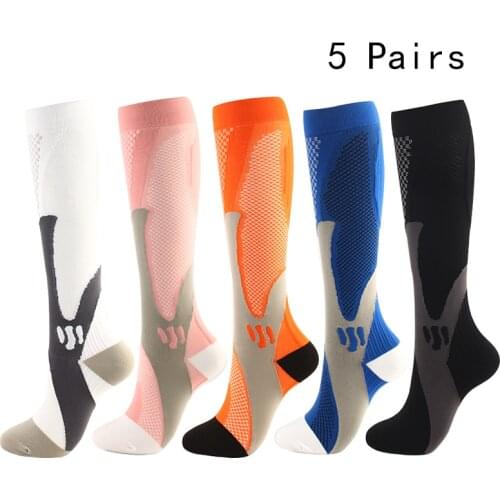 5 Pairs Compression Socks Men Women Football Soccer Stockings 20-30 mmhg Marathon Cycling Running Football Varicose Veins