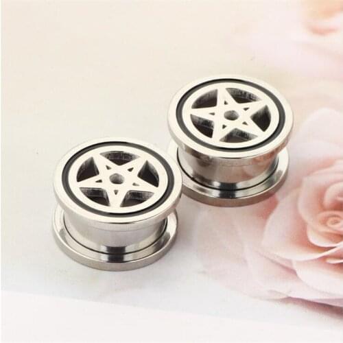 New Retro Silver Color Star Ear Plugs Tunnels Flesh Expansions Piercing Earrings Gauges Ears Expander Ring Fashion Women Jewelry
