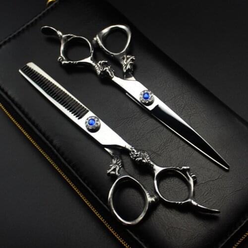 Professional Japan 440c 6 '' gem dragon hair cutting scissors haircut thinning barber haircutting shears Hairdresser scissors