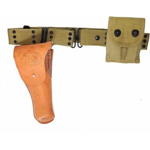 WWII WW2 US EQUIPMENT PISTOL BELT 1911 HOLSTER AND AMMO POUCH CLASSICAL REPRO World Military Store