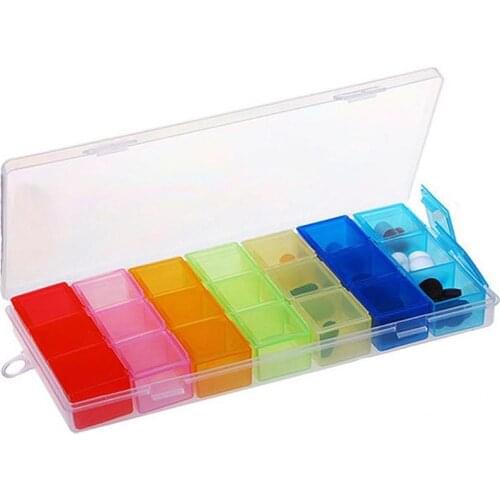 7 Days Weekly Transparent 21 Compartment Lid Tablet Plastic Pill Box Holder Medicine Storage Organizer Case Container Splitter