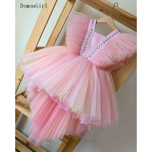 Puffy Tulle Flower Girls Dresses Crystals Princess Birthday Party Pageant Gowns Christening Communion Dress Photoshoot