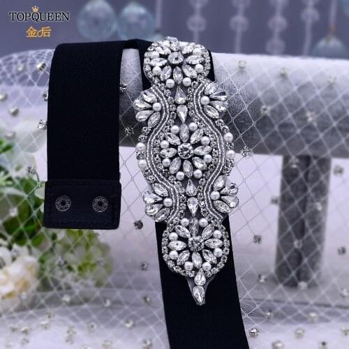 TOPQUEEN S05 Rhinestone Elastic Belt Luxury Full Crystal Gem Black Female Waistband Bling Stretch Belt Elastic Belts for Woman