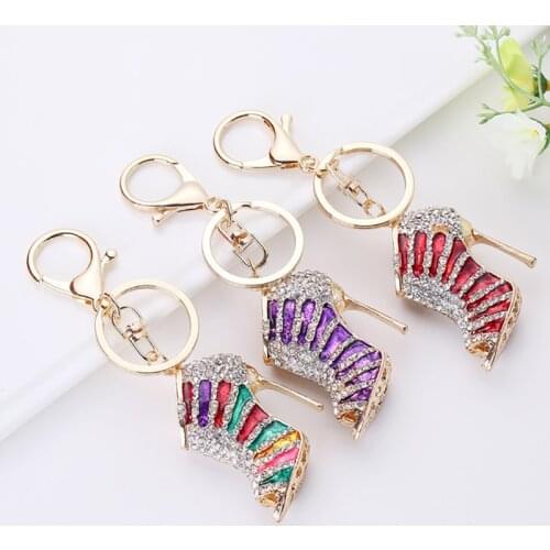 Strap High Heel Shoe Keychain Rhinestone Crystal Purse Car Key Chain Bag Decorative Alloy Keyring Hanging Pendants Ornaments