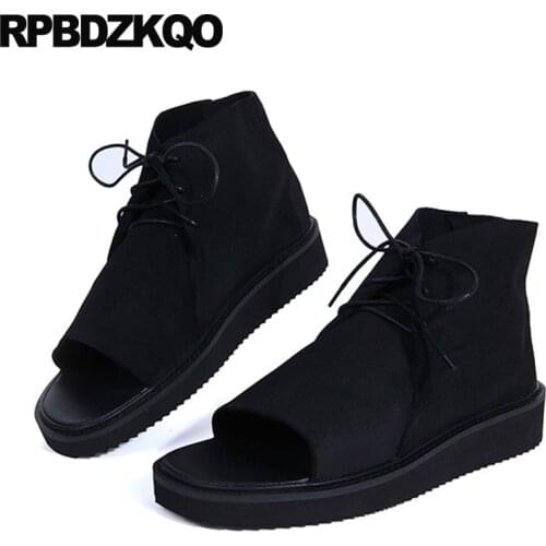 Luxury Strap Size 45 Summer Large Black Genuine Leather Open Toe Sandals Casual Designer Shoes Men High Quality Platform Boots
