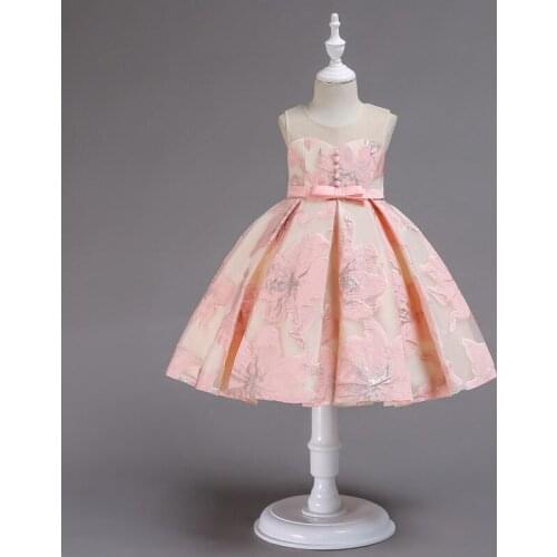 Retail Party Wedding Kids Dresses for Girls Pink Blue Yellow Flower Performance Princess Dress Baby Clothes 3-12Y E2200