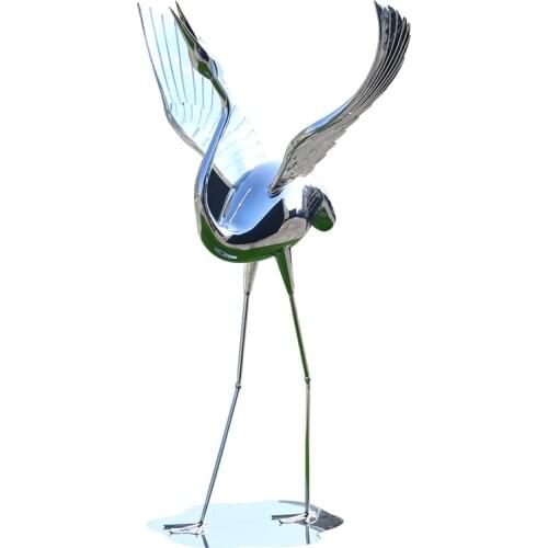 Garden landscape crane mirror outdoor sculpture sales office stainless steel Flamingo pool decoration artwork