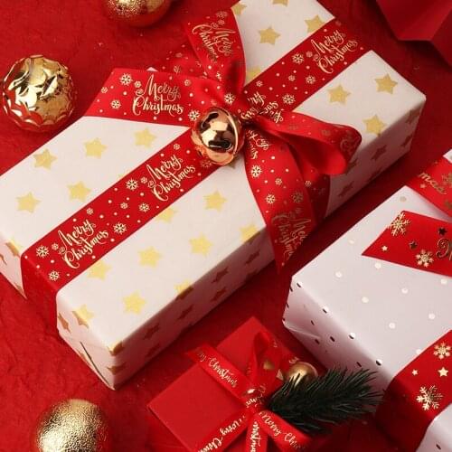 Happy Merry Christmas Red Silk Ribbon DIY For Gift Cake Bake Wrapping Hand Made Craft Supply Bow Lace