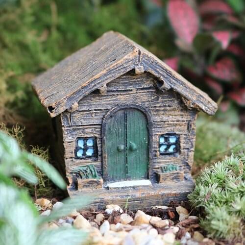 FairyCome Mini Fairy House Rustic Wood-Look Miniature Garden Resin Cottage Hut Country Fairy Garden Miniature Woodland Farmhouse