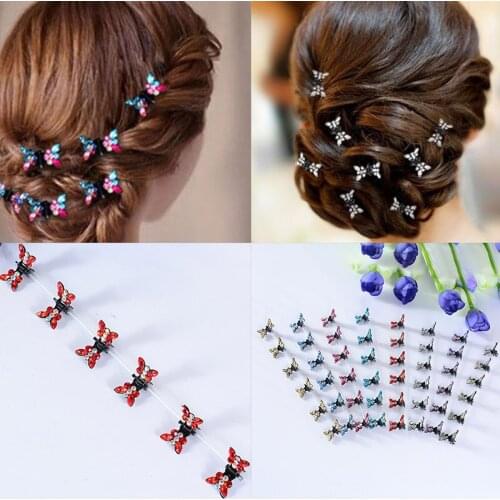 12pcs Rhinestone Butterfly Small Hair Claw Hairpins Hair Accessories Ornaments Hair Clips Hairgrip For Women Girls Kids