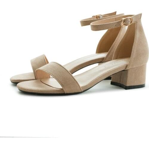 Sandals woman summer Flock New mid heel Word Buckle Suede Open toe Thick with sandals