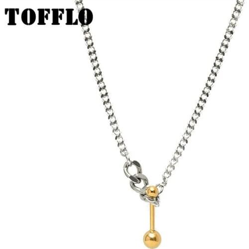 TOFFLO Stainless Steel Jewelry Gold Balance Ball Pendant Necklace Simple Design Chain Female Clavicle Chain BSP627